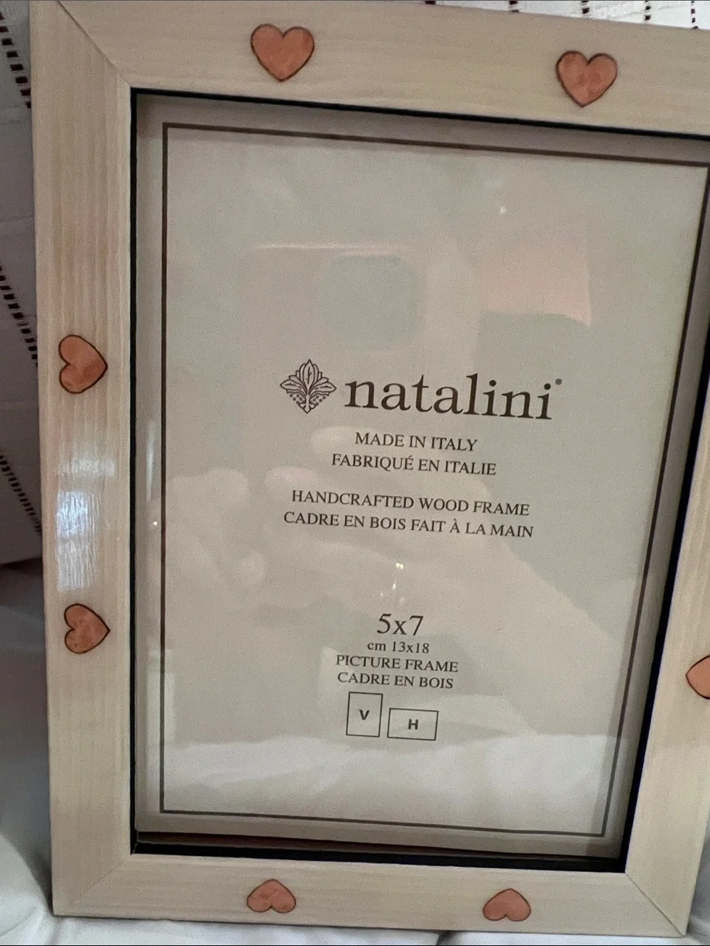 Natural Wood 5x7 Picture Frame with heart accents Made in Italy Handcrafted New